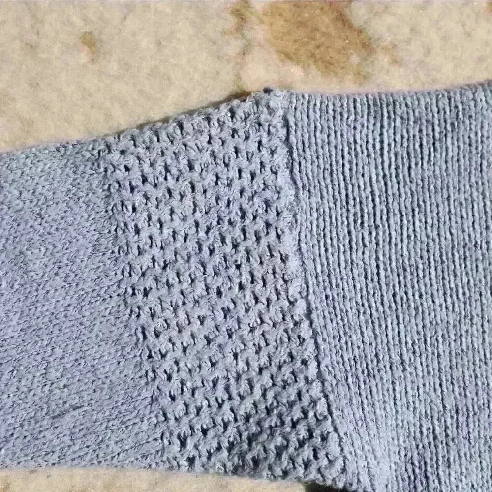 VINTAGE TANGIERS Ski Sweater Boxy Knit Pocket Light Blue Metallic Women Small - Picture 3 of 10